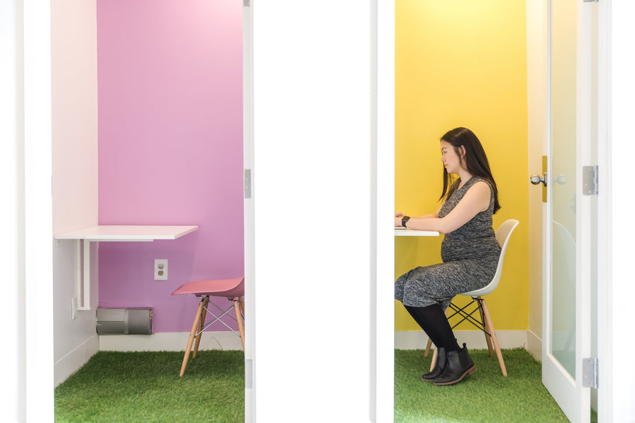 Small office storage and front-office workspace setup