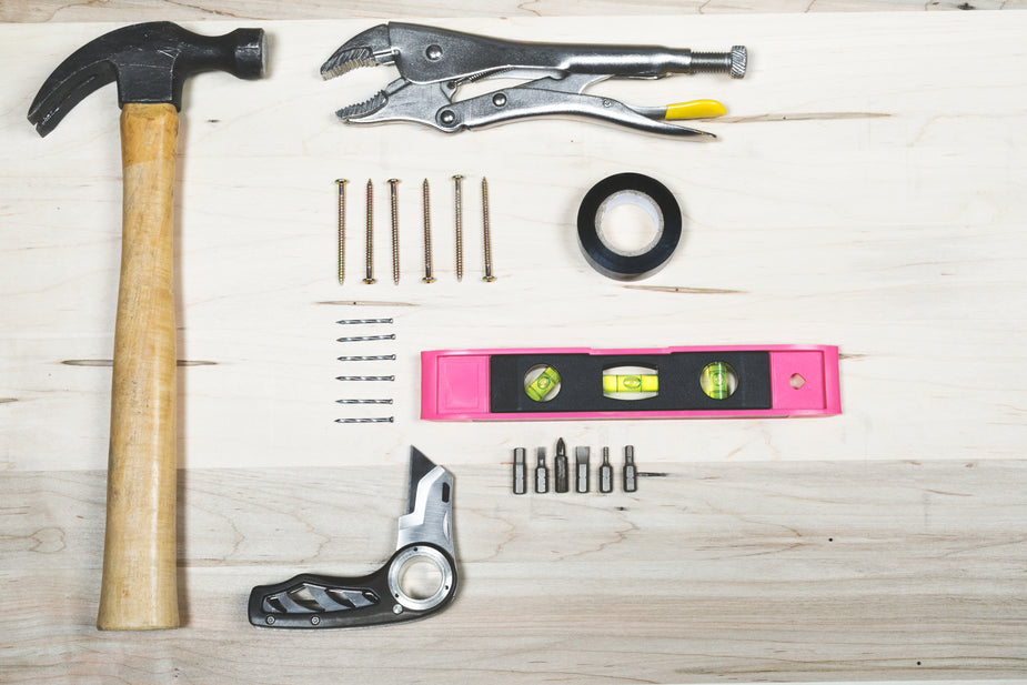 Carpentry tools on work surface for construction and trades topics